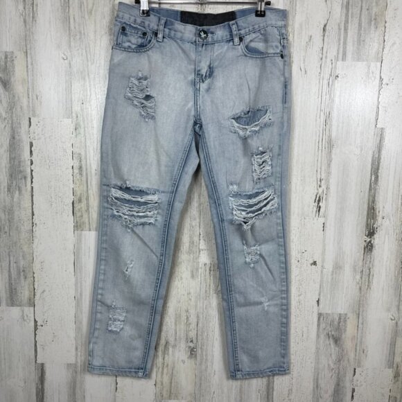 One Teaspoon Anthropologie denim jeans distressed wrecked boyfriend blue size 27 - Picture 1 of 10